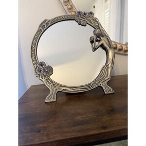 Andrea by Sadek Art Nouveau Revival Lady Vanity Mirror Figural Floral Frame